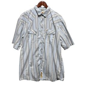 Vintage Larry Mahan Mens Western Pearl Snap Shirt XXL Blue Plaid Cowboy Ranch